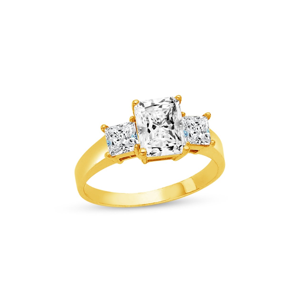 Size - 8.5 - Solid 14k Yellow Gold Radiant Cut Three 3 Stone Wedding Engagement Ring, CZ Cubic Zirconia (2.25 ct.)