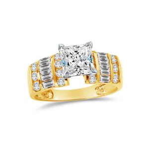 size - 7 - solid 14k yellow gold princess cut wedding engagement ring with side stones, cz cubic zirconia (3 ct.)