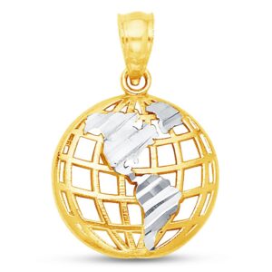 sonia jewels 14k two 2 tone white and yellow gold diamond-cut ornate globe charm pendant (13x13 mm)