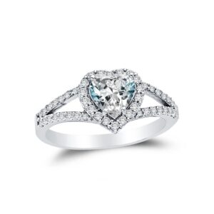 size - 6 - solid 14k white gold heart cut halo wedding engagement ring with side stones, cz cubic zirconia (1.75 ct.)