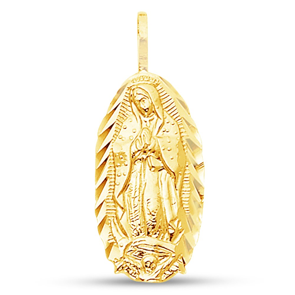 Small 14K Yellow Gold Diamond-Cut Religious Our Lady Of Guadalupe Virgin Mary Pendant Miracle Medal Charm (17x9 mm) (3/4" height) - Jewelry Gifts For Women Wife Mom Gifts For Men Husband Dad