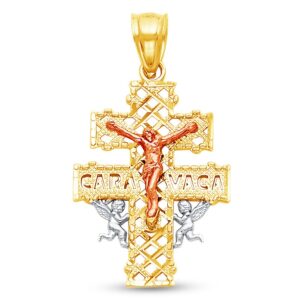 sonia jewels 14k tri 3 color gold milgrain ornate catholic caravaca crucifix cross charm pendant with cherub angel (25x16 mm)