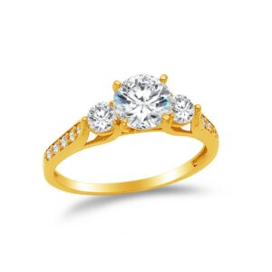 Size - 5 - Solid 14k Yellow Gold CZ Cubic Zirconia Round Cut Three 3 Stone Wedding Engagement Ring (1.5 ct.)