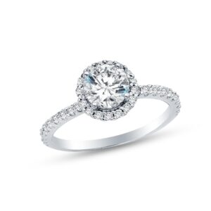 Size - 5.5 - Solid 14k White Gold Round Cut Halo Wedding Engagement Ring with Side Stones, CZ Cubic Zirconia (1.5 ct.)