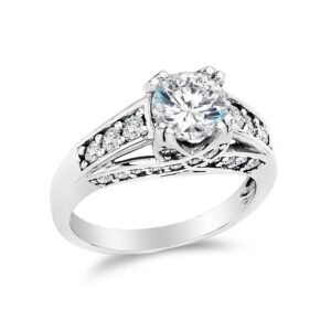 Size - 9.5 - Solid 14k White Gold Round Cut Wedding Engagement Ring with Side Stones, CZ Cubic Zirconia (1.75 ct.)