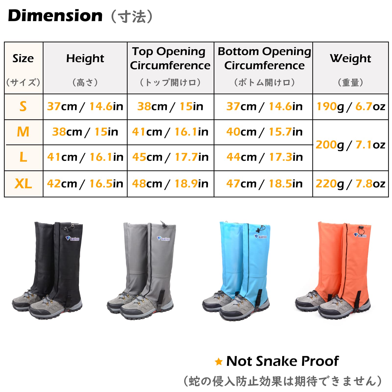 TRIWONDER Leg Gaiters Waterproof Snow Boot Gators Hiking Gaiters Men Women for Walking Climbing Hunting Cycling Backpacking Lightweight Rain Shoe Gaiters (1 Pair) (Black, L)