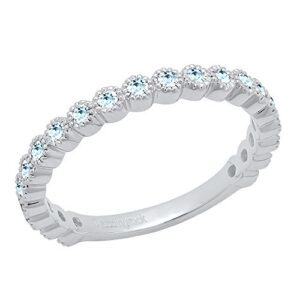 dazzlingrock collection round aquamarine eternity stackable anniversary wedding band in 14k white gold, size 7.5