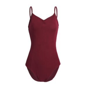 YiZYiF Women's Double Criss Cross Back V-Neck Ballet Dance Gymnastics Leotard Camisole Bodysuit Burgundy X-Large