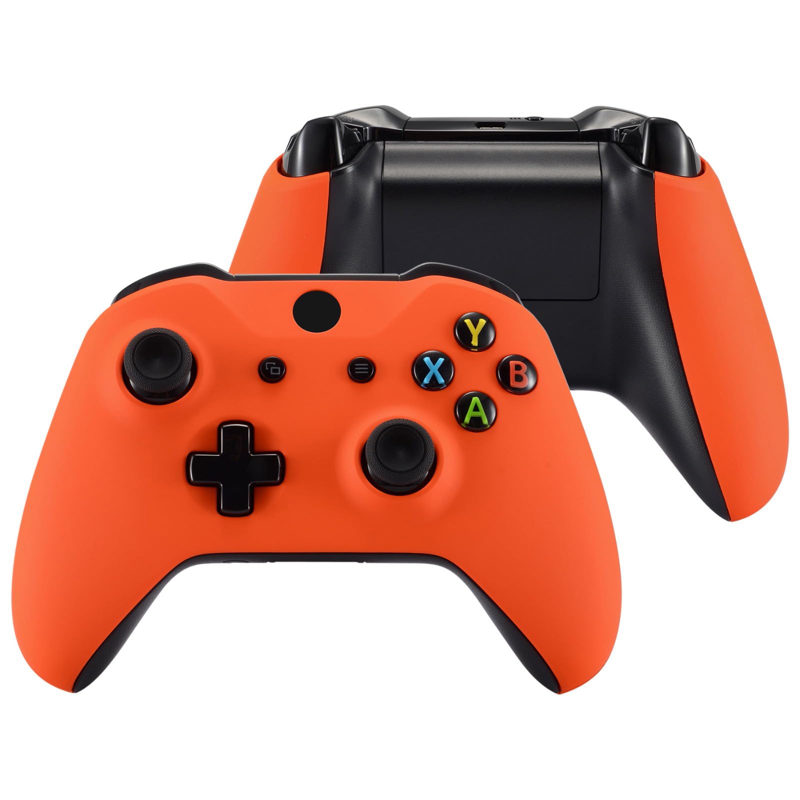 eXtremeRate Soft Touch Top Shell Front Housing Faceplate Replacement Parts with Side Rails Panel for Xbox One X S Controller (Orange)