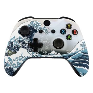 extremerate the great wave patterned faceplate front housing shell with soft touch grip for xbox one x s controller model 1708 - controller not included