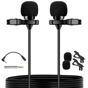 pop voice premium 16 feet dual-head lavalier microphone, professional lapel clip-on omnidirectional condenser mic for apple iphone,android,pc,recording youtube,interview,video conference,podcast