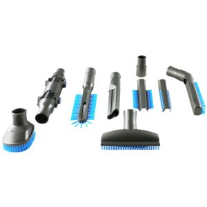 4YourHome Brush Attachment Tool Kit with Storage Bag for Vax, Shark Electrolux, Miele, Sebo, Tesco, VonHaus and Many Other Makes, Includes 8 Grey Tools with Blue bristles - Fits 32mm - 35mm Pipes