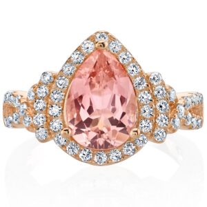 PEORA Simulated Morganite Rose-Tone Sterling Silver Tear Drop Ring