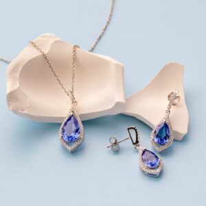 Peora Simulated Tanzanite Teardrop Earrings for Women 925 Sterling Silver, 4.75 Carats total Pear Shape 10x7mm, Friction Backs