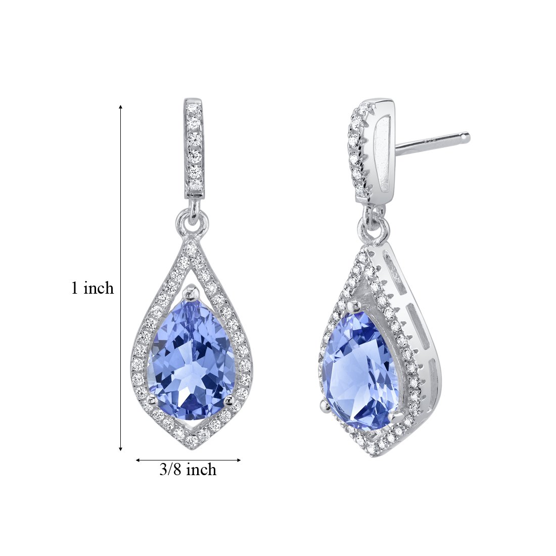 Peora Simulated Tanzanite Teardrop Earrings for Women 925 Sterling Silver, 4.75 Carats total Pear Shape 10x7mm, Friction Backs