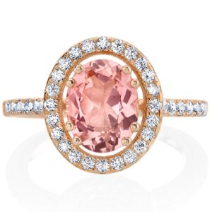 PEORA Simulated Morganite Rose-Tone Sterling Silver Halo Ring