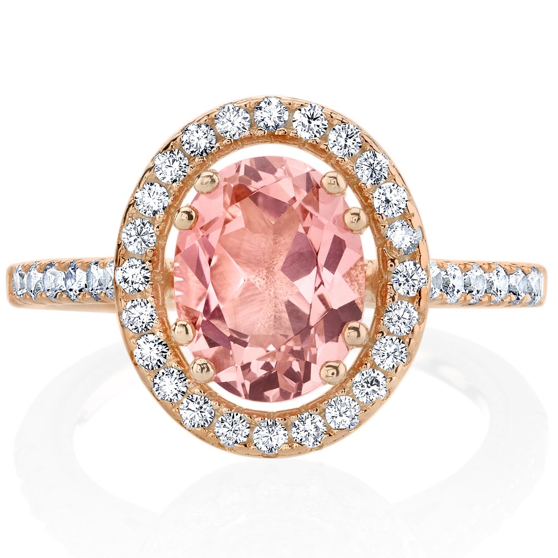 PEORA Simulated Morganite Rose-Tone Sterling Silver Halo Ring