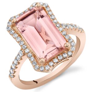 PEORA Simulated Morganite Ring 925 Rose Gold-tone Sterling Silver, Large 4.50 Carats total, Royal Octagon Design, Comfort Fit, Size 6