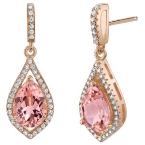 peora simulated morganite earrings in rose gold-tone sterling silver, eden tear drop design, 4.75 carats total pear shape, hypoallergenic, friction backs