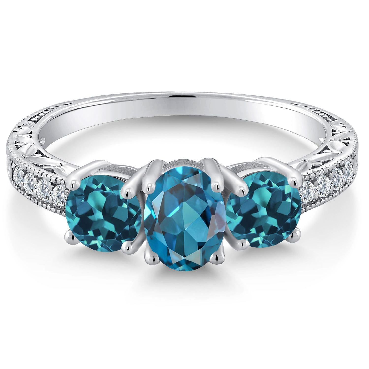 Gem Stone King 925 Sterling Silver London Blue Topaz Ring For Women (2.02 Cttw, Gemstone Birthstone, Available In Size 5, 6, 7, 8, 9)