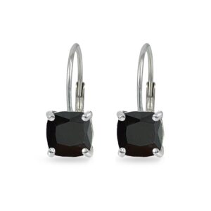 Sterling Silver Black Cubic Zirconia Cushion-cut 7x7mm Leverback Earrings