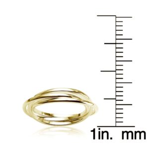 Hoops & Loops Yellow Gold Flashed Sterling Silver Polished Triple Interlocking Rolling Thin Band Ring, Size 6