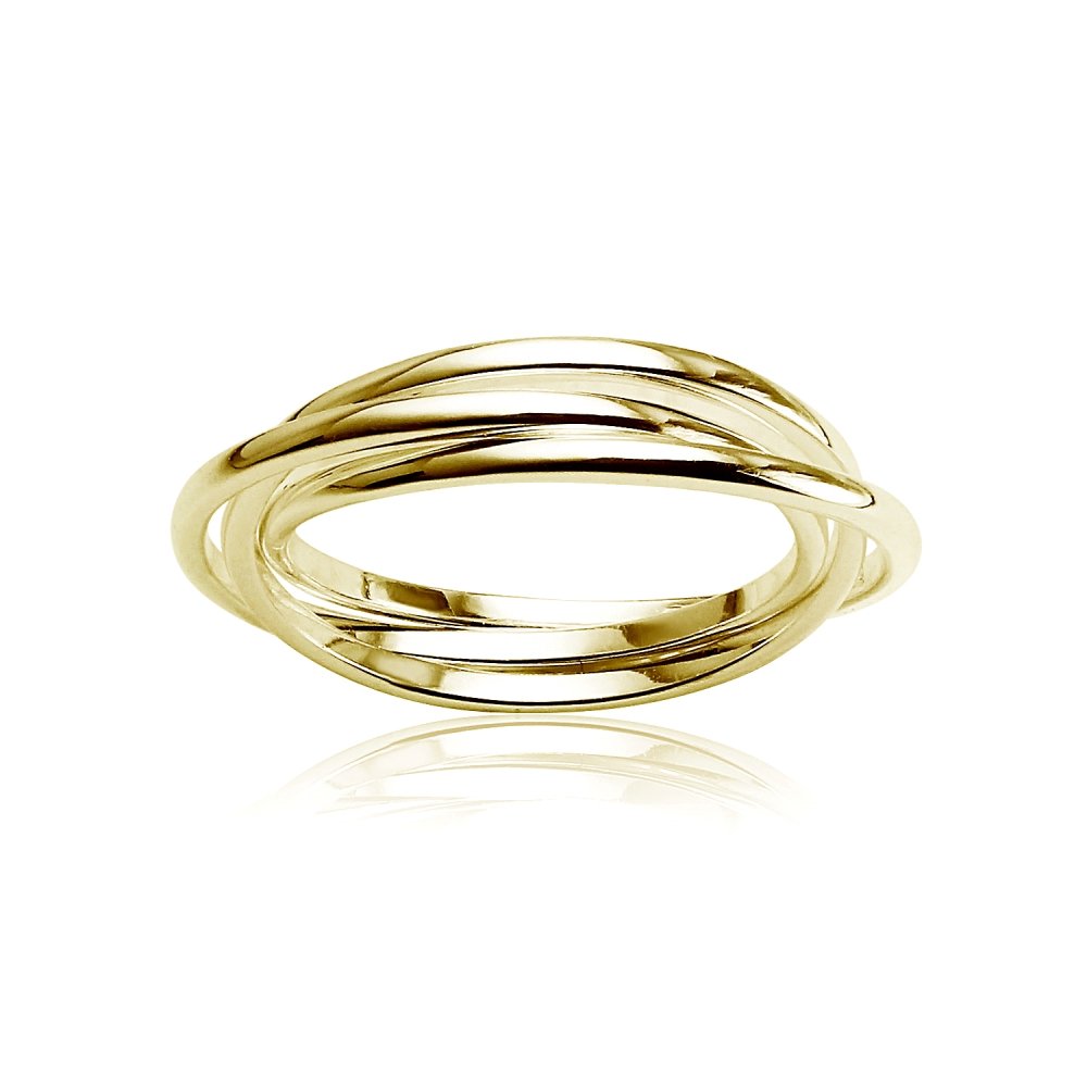 Hoops & Loops Yellow Gold Flashed Sterling Silver Polished Triple Interlocking Rolling Thin Band Ring, Size 6