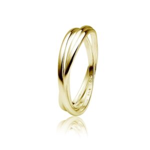 Hoops & Loops Yellow Gold Flashed Sterling Silver Polished Triple Interlocking Rolling Thin Band Ring, Size 6