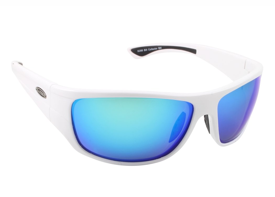 Sea Striker Bill Collector Polarized Sunglasses, White/Blue Mirror, Shiny White, Blue Mirror, One Size