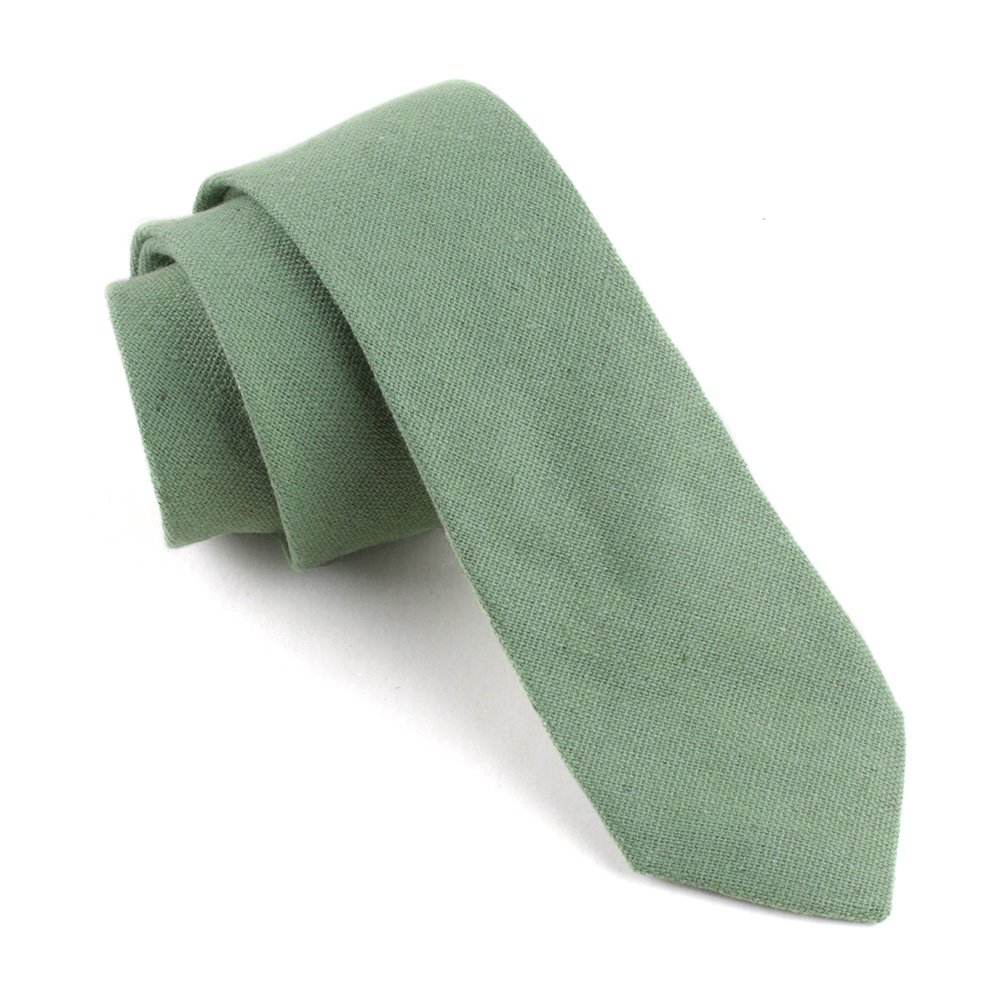 TAGERWILEN Cotton Solid Skinny Men's Necktie 2.36" Tie (Grass green)