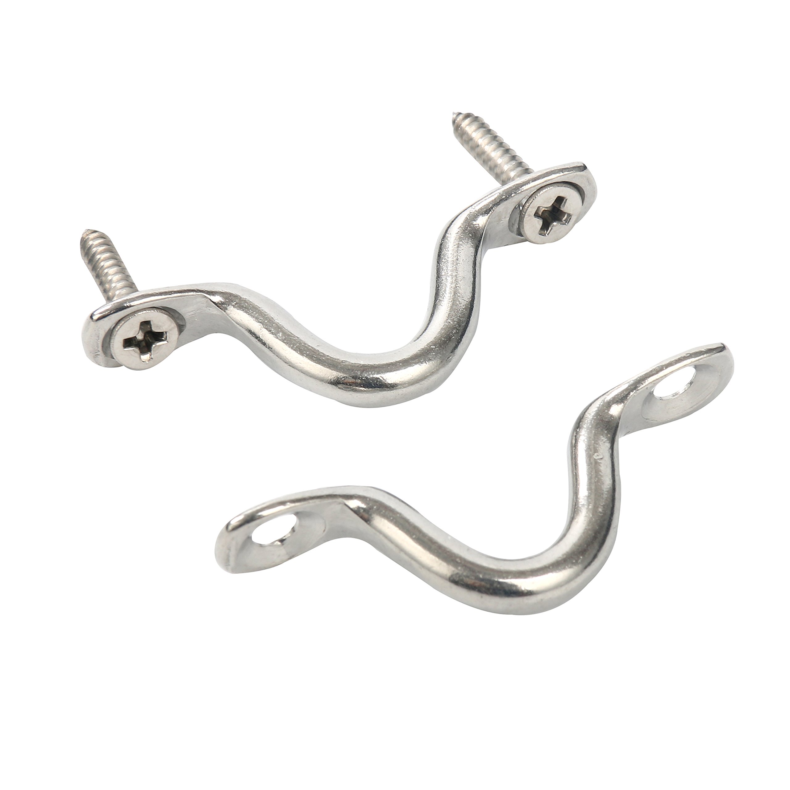 Amarine Made Pack of 8 Stainless Steel Bimini Boat Top PAD Eye, Eye Straps, Tie Down, Kayak Deck Loops, Tie Down Anchor Point, footman's Loop for Kayak Canoe Rigging