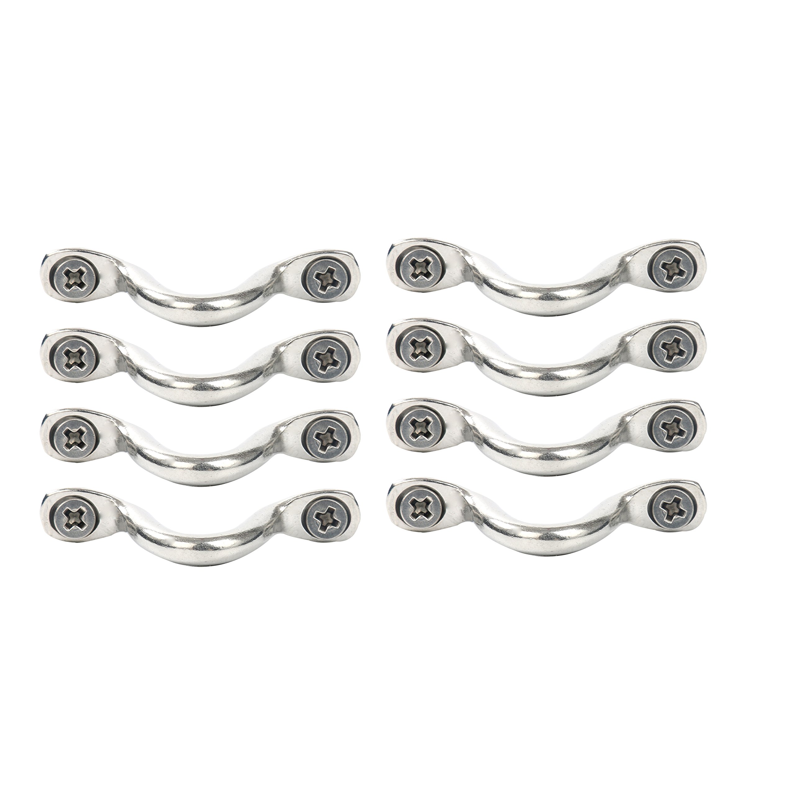 Amarine Made Pack of 8 Stainless Steel Bimini Boat Top PAD Eye, Eye Straps, Tie Down, Kayak Deck Loops, Tie Down Anchor Point, footman's Loop for Kayak Canoe Rigging