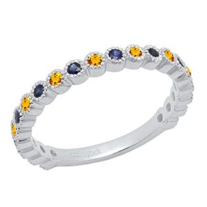 dazzlingrock collection round citrine & blue sapphire eternity stackable wedding band in 14k white gold, size 8