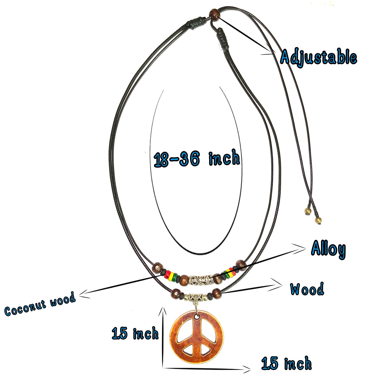 LAVIP Leather Peace Sign Pendant Double Layers Peace Symbol Brown Pendant Necklace Coconut wood Beads