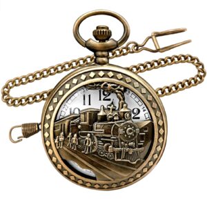 Top Fashion Watches Vintage Bronze Steam Train Mens Quartz Gift Pocket Watch with Chain