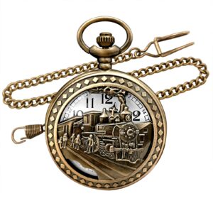 Top Fashion Watches Vintage Bronze Steam Train Mens Quartz Gift Pocket Watch with Chain