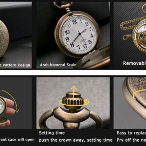 Top Fashion Watches Vintage Bronze Steam Train Mens Quartz Gift Pocket Watch with Chain