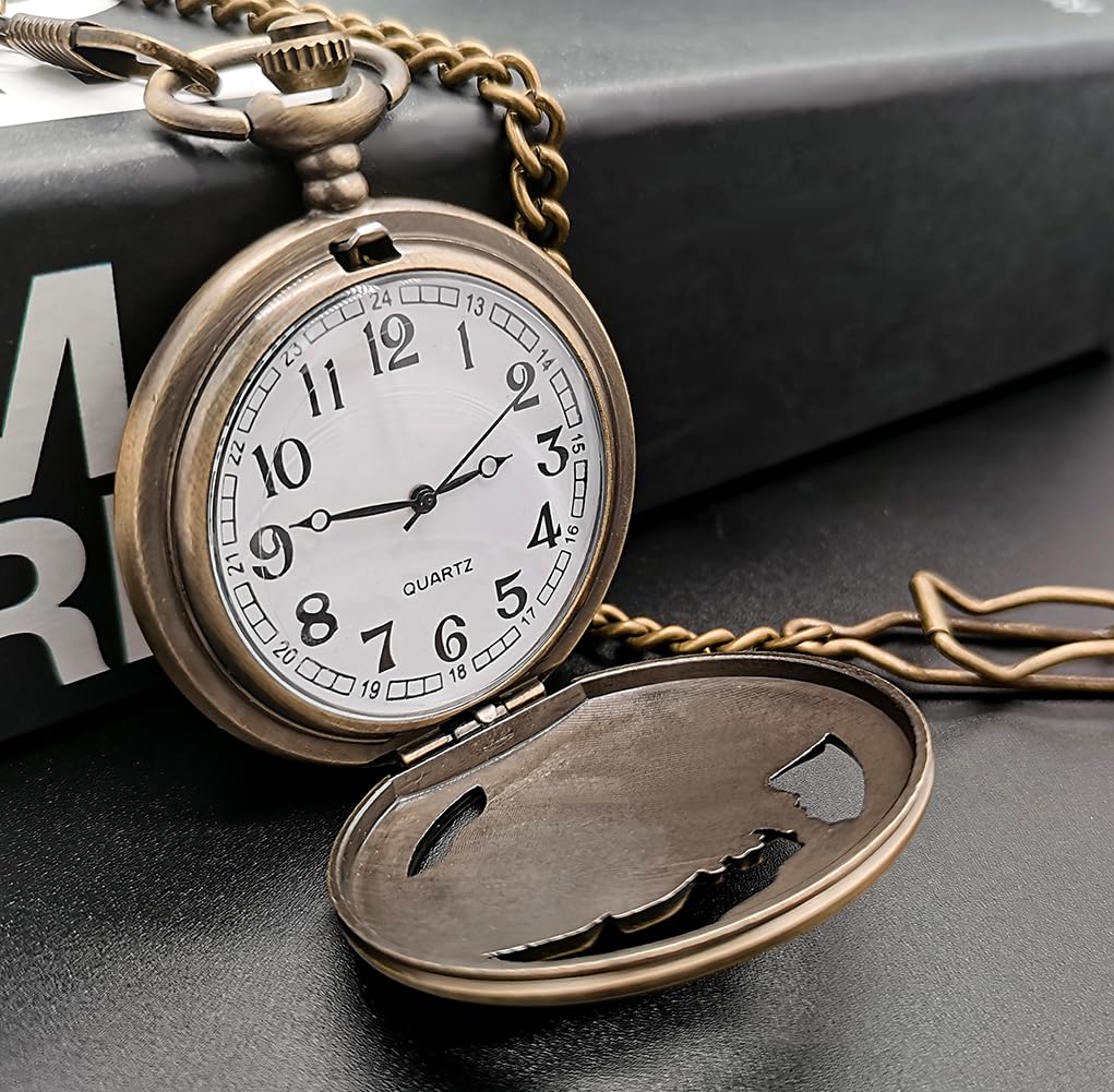 Top Fashion Watches Vintage Bronze Steam Train Mens Quartz Gift Pocket Watch with Chain