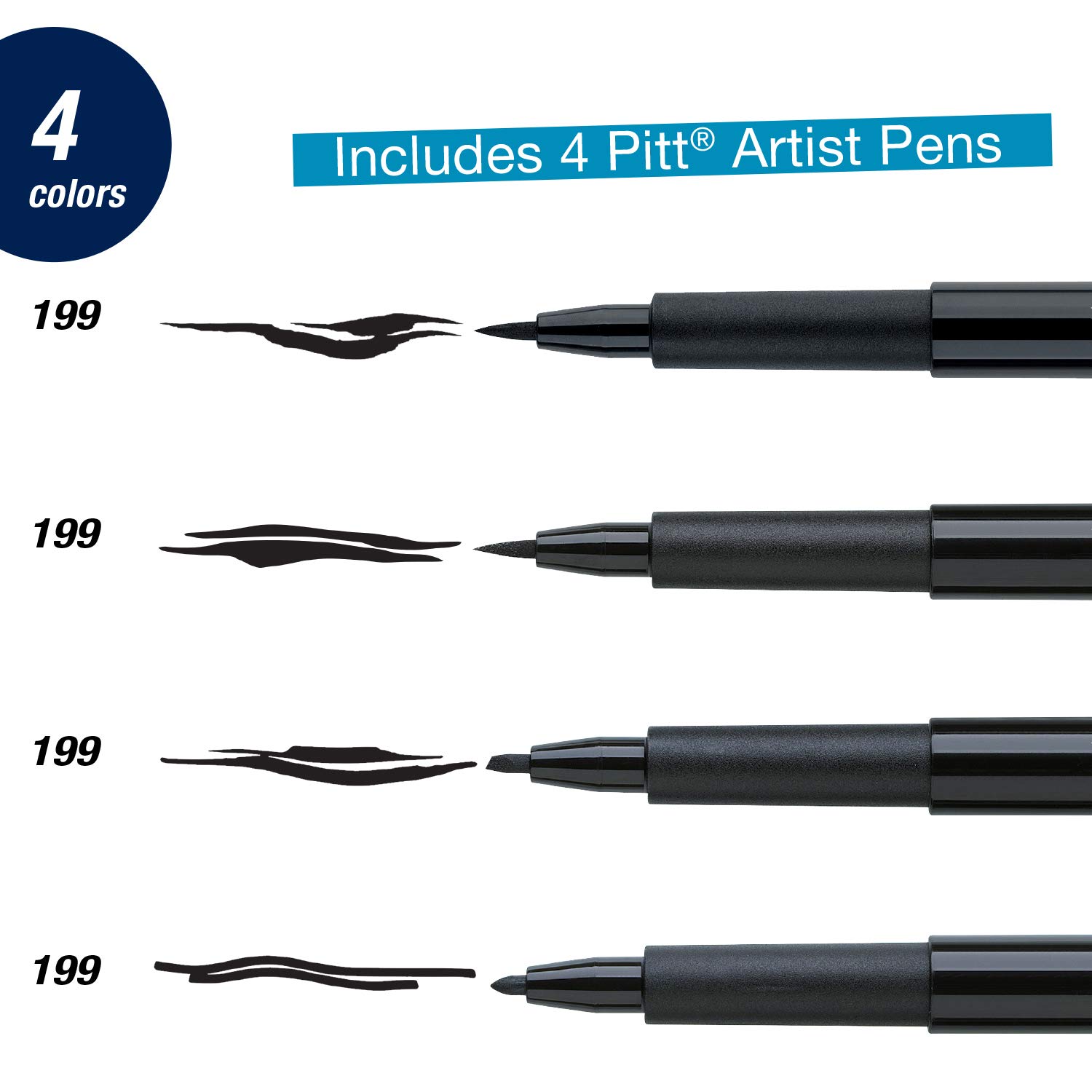 Faber Castell Black Modern Lettering Pitt Artist Pen Set, 4 Count