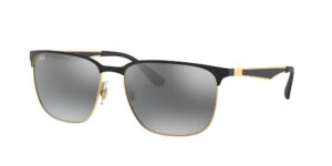 ray-ban rb3569 square sunglasses, black on gold/grey mirrored silver gradient, 59 mm