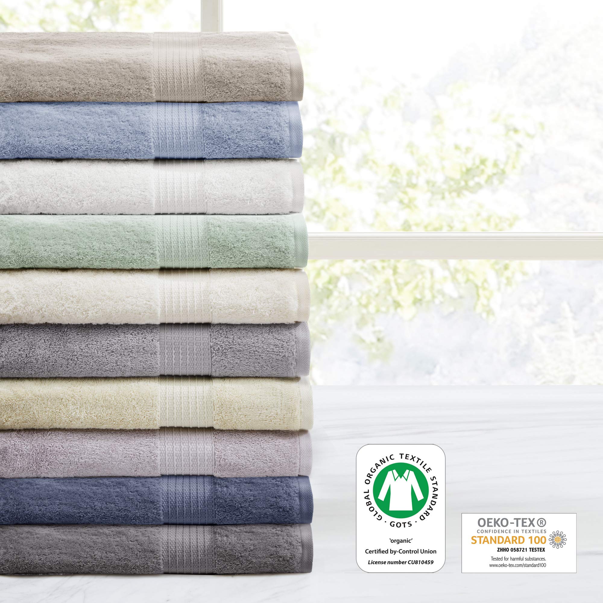 Madison Park Organic 100% Cotton Bathroom Towel Set, Hotel & Spa Quality Highly Absorbent, Quick Dry, Include for Shower, Handwash & Facial Washcloth, Multi-Sizes, Ivory