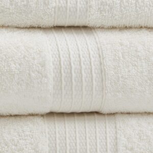 Madison Park Organic 100% Cotton Bathroom Towel Set, Hotel & Spa Quality Highly Absorbent, Quick Dry, Include for Shower, Handwash & Facial Washcloth, Multi-Sizes, Ivory