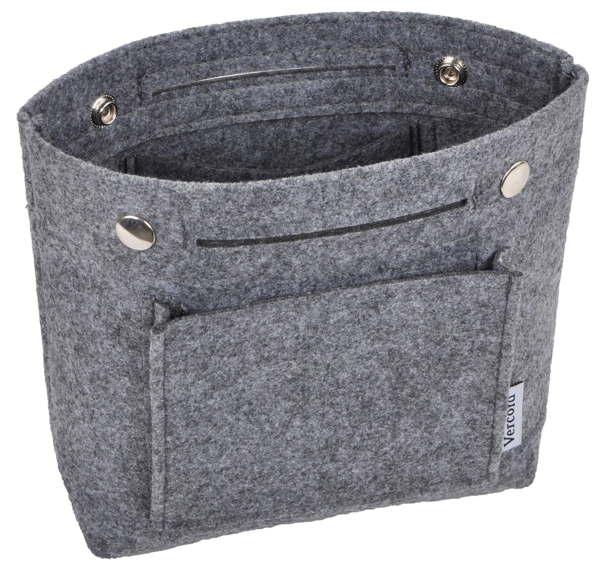 Vercord Mini Slim Small Felt Purse Organizer Insert Inside Handbag Tote Pocketbook for Women Grey