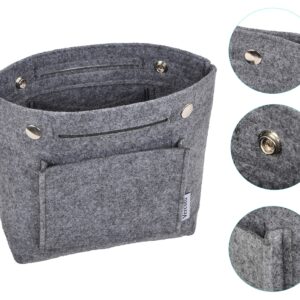 Vercord Mini Slim Small Felt Purse Organizer Insert Inside Handbag Tote Pocketbook for Women Grey