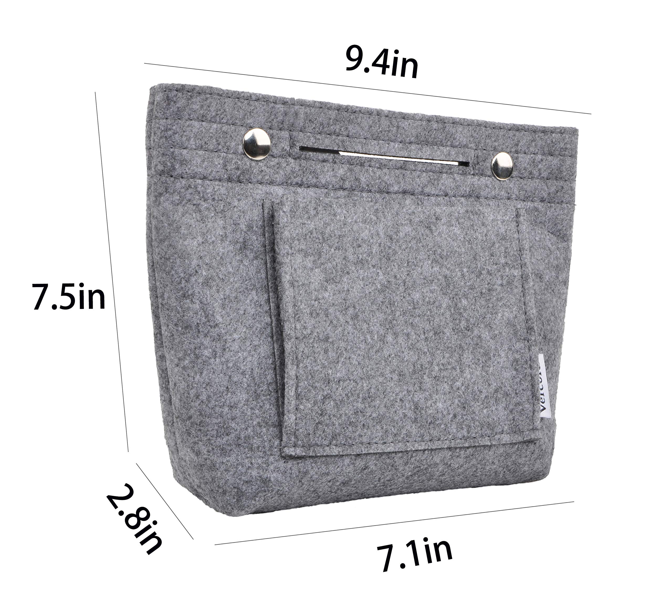 Vercord Mini Slim Small Felt Purse Organizer Insert Inside Handbag Tote Pocketbook for Women Grey