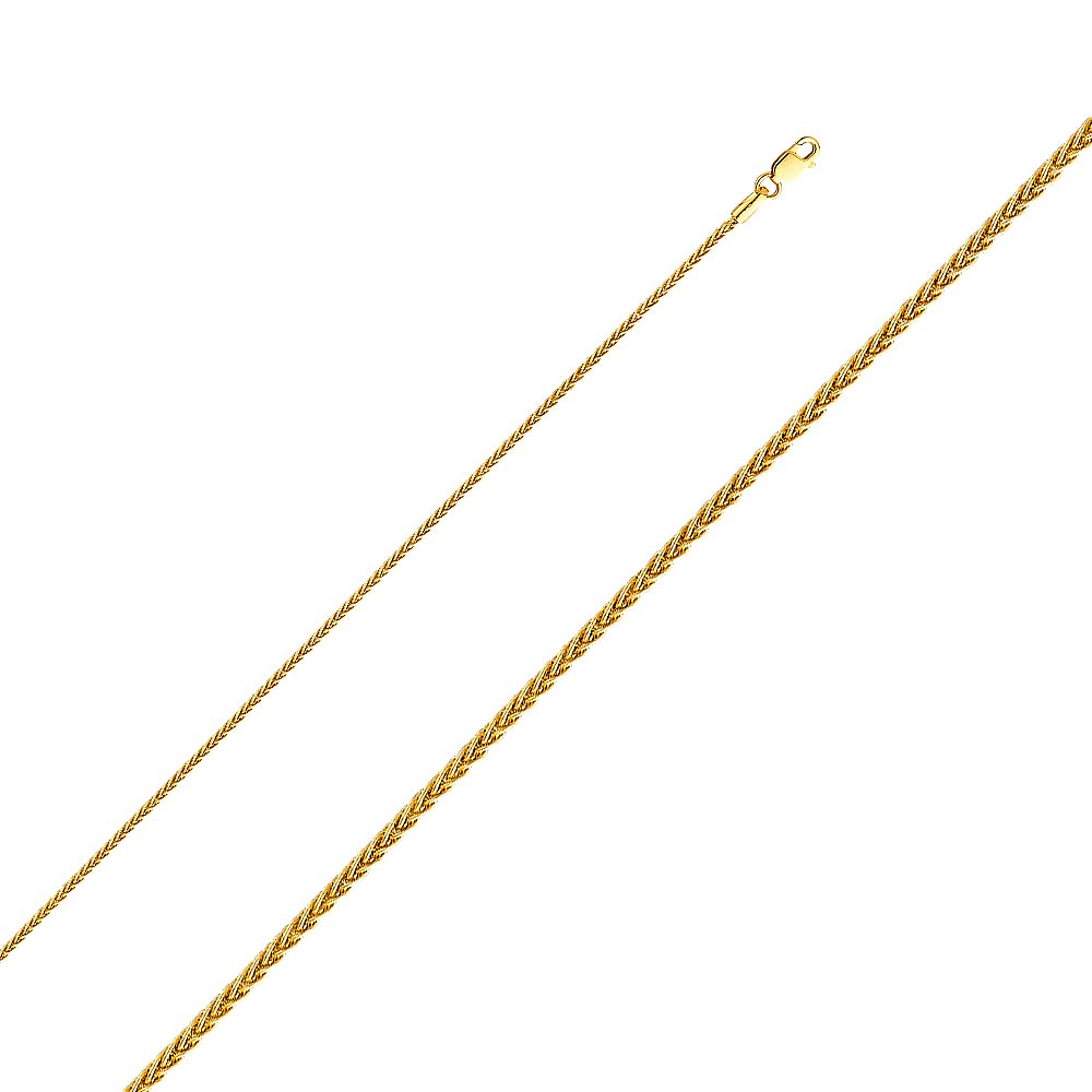 Wellingsale 14K Solid Yellow Gold 1.1mm Round Wheat Chain with Lobster Claw Clasp - 18" Inches