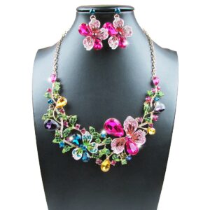 Yuhuan Women Costume jewelry Crystal Statement Necklace and Earrings Sets Chunky Jewelry Set (Style1)