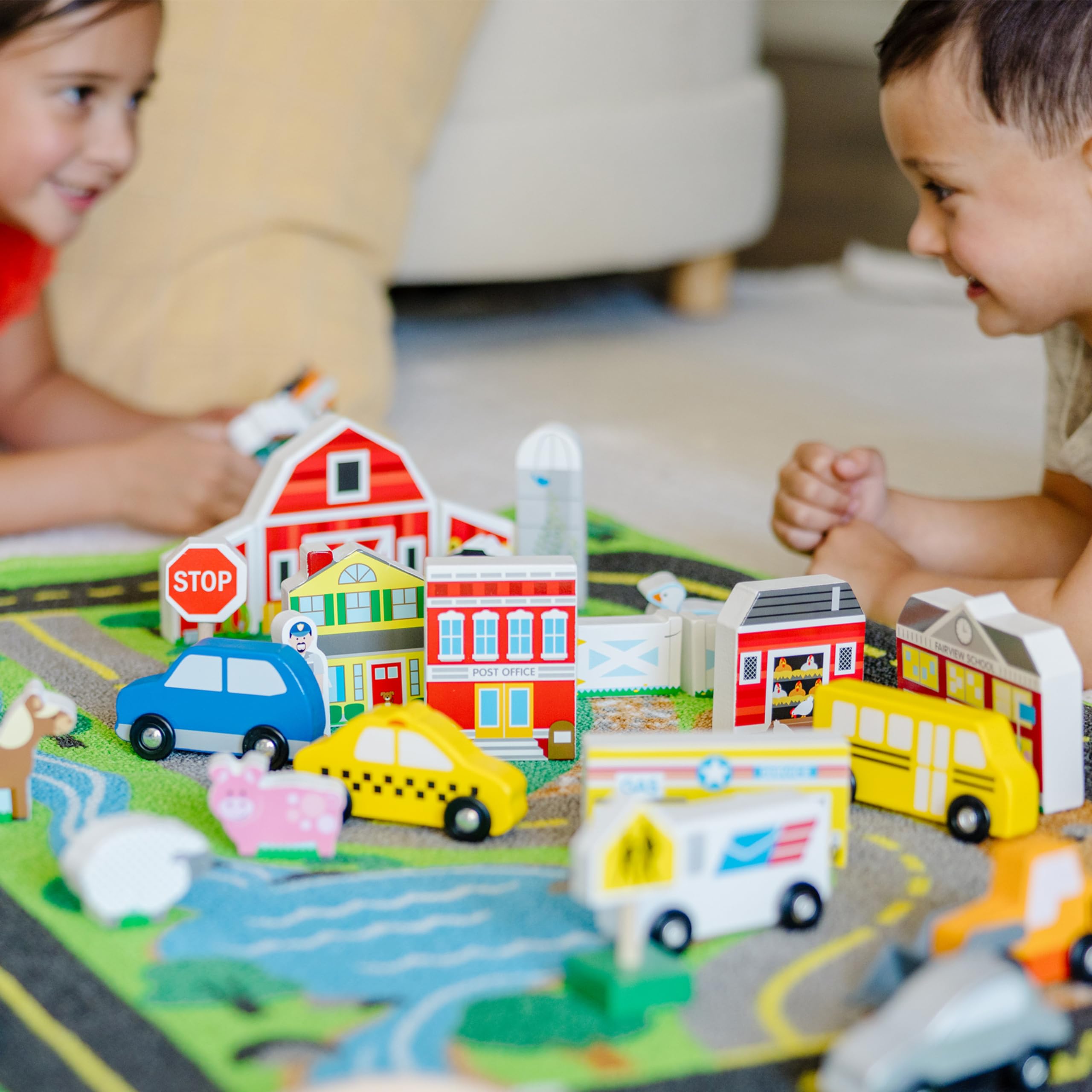 Melissa & Doug Deluxe Activity Road Rug Play Set with 49 Wooden Vehicles and Play Pieces