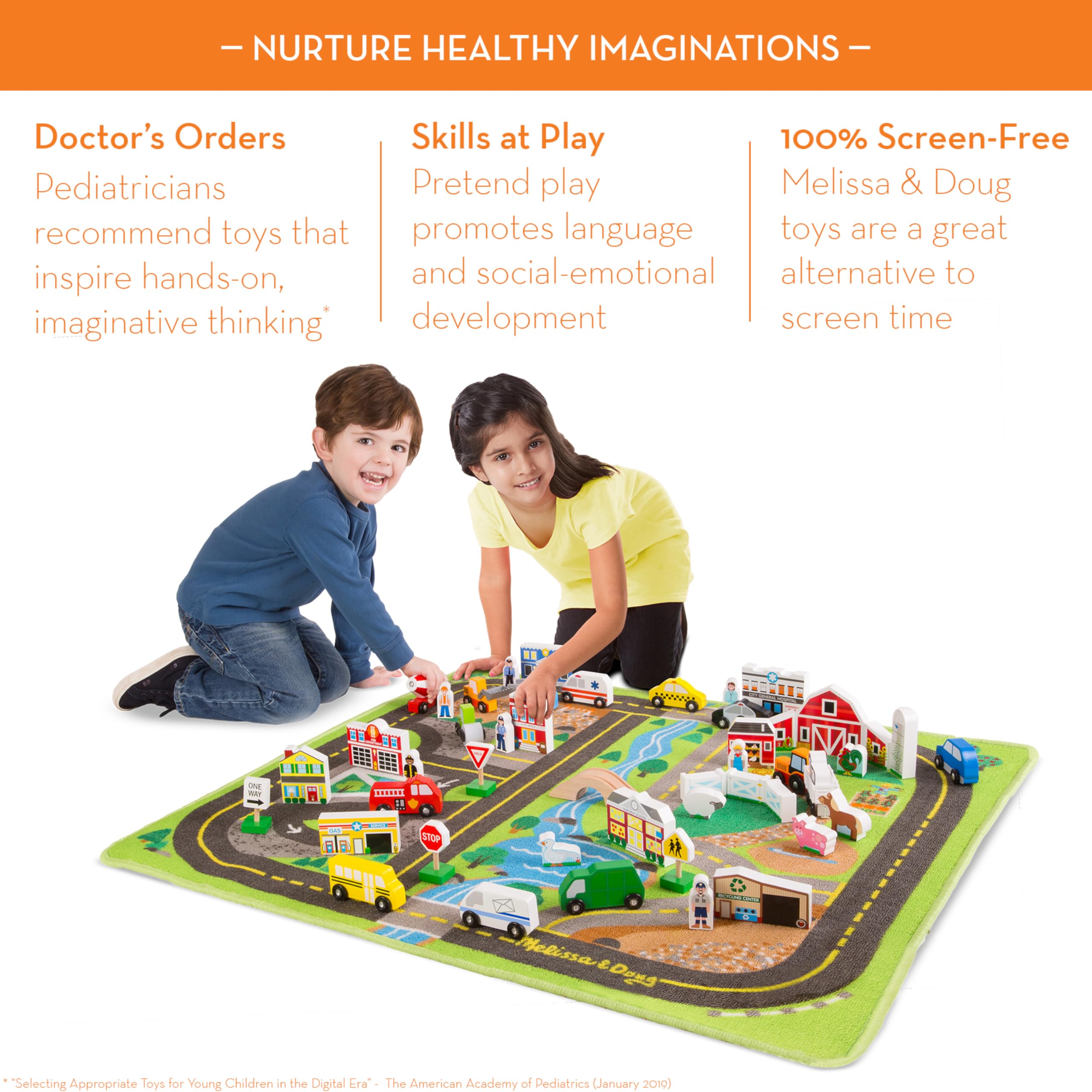 Melissa & Doug Deluxe Activity Road Rug Play Set with 49 Wooden Vehicles and Play Pieces