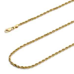 wellingsale 14k solid yellow gold 3mm rope chain with lobster claw clasp - 18" inches